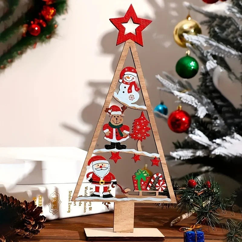 Holiday Wooden Decoration Compact Wooden Christmas Tree Wooden Tabletop Christmas Tree Christmas Party Ornament For Shelf Table