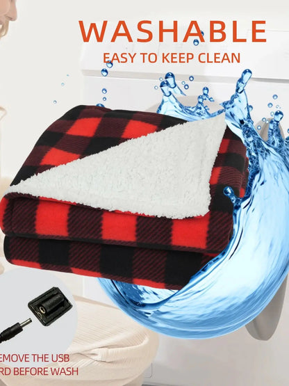 Heated Car Blanket 12-Volt Electric Blanket for Car, Truck, SUV, RV, Portable Heated Throw for Camping Red Black White Plaid