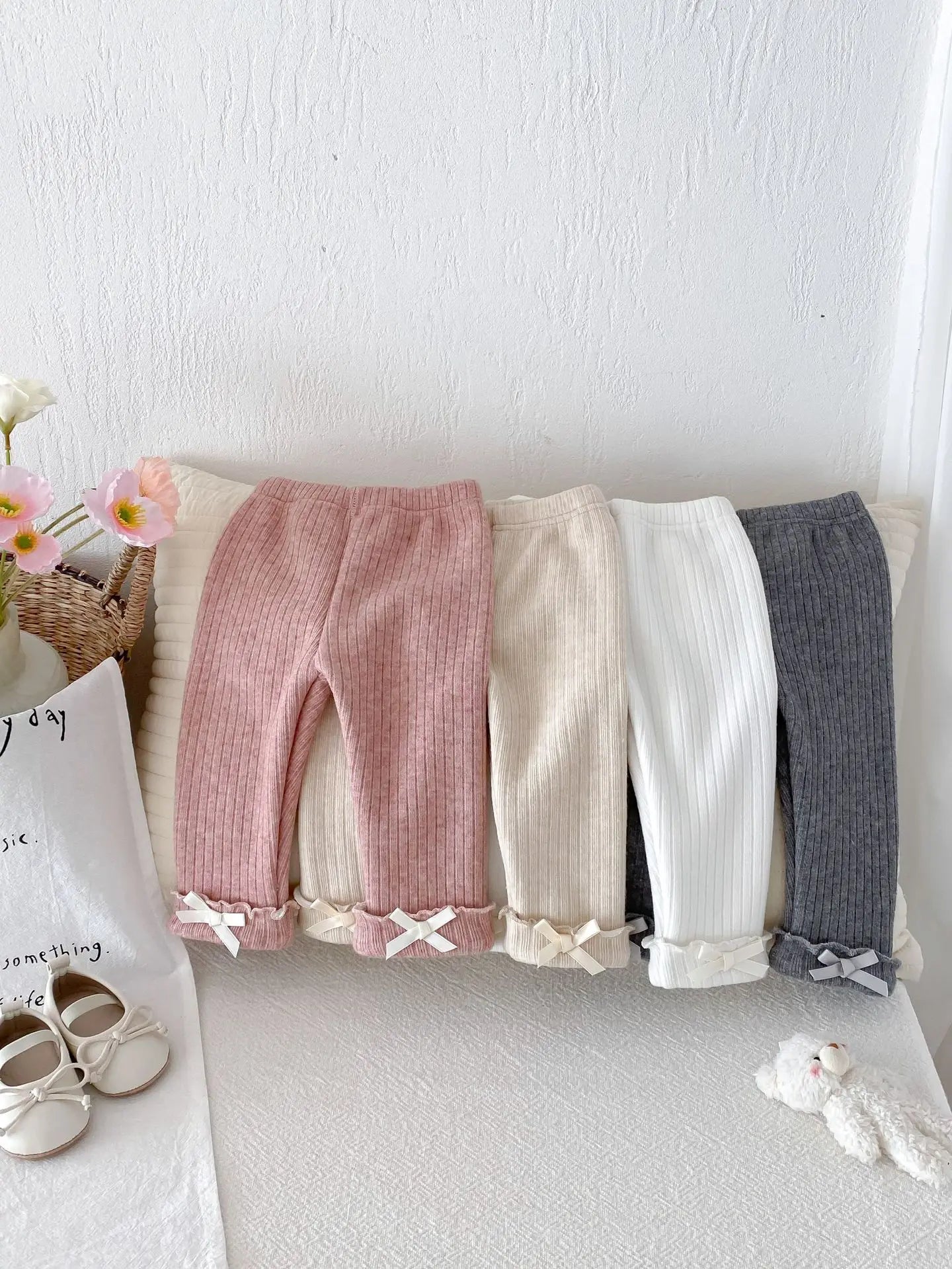 2025 Winter New Baby Plus Velvet Thick Leggings Cotton Girls Cute Bow Warm Trousers Infant Fleece Casual Pants Toddler Clothes