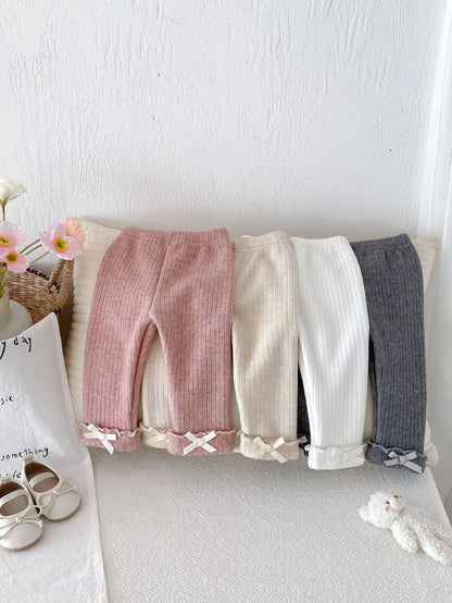 2025 Winter New Baby Plus Velvet Thick Leggings Cotton Girls Cute Bow Warm Trousers Infant Fleece Casual Pants Toddler Clothes