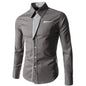 Fashion Slim Fit Men Top Shirt Long Sleeve Stand Collar Color Block Button up Top