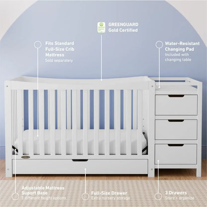 4-In-1 Convertible Crib & Changer With Drawer (White)