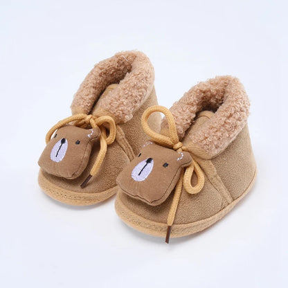 Winter Warm Newborn Baby Boy Girl Boots Cute Bear Soft Toddler Shoes First Walkers Anti-slip Booties Infant Fur Snow Boots 0-18M