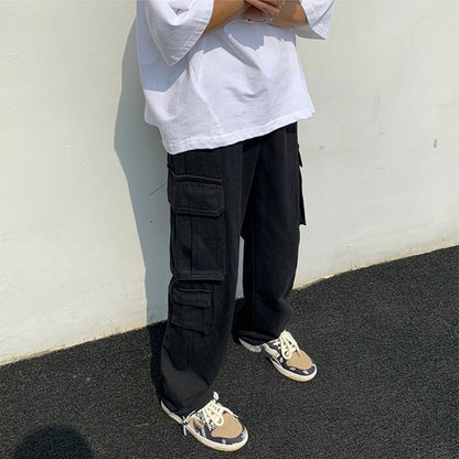 New Cargo Pants Men's Loose Straight Oversize Clothing Solid Grey Versatile Work Wear Black Joggers Cotton Casual Male Trousers