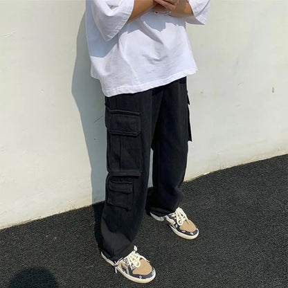 New Cargo Pants Men's Loose Straight Oversize Clothing Solid Grey Versatile Work Wear Black Joggers Cotton Casual Male Trousers