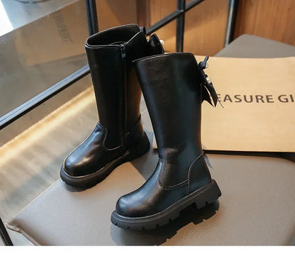 Knee Length Boots Children Shoes New 2025 Autumn Winter Fashion High Top Student Shoes Girls Princess Shoes with Bow Kids Boots