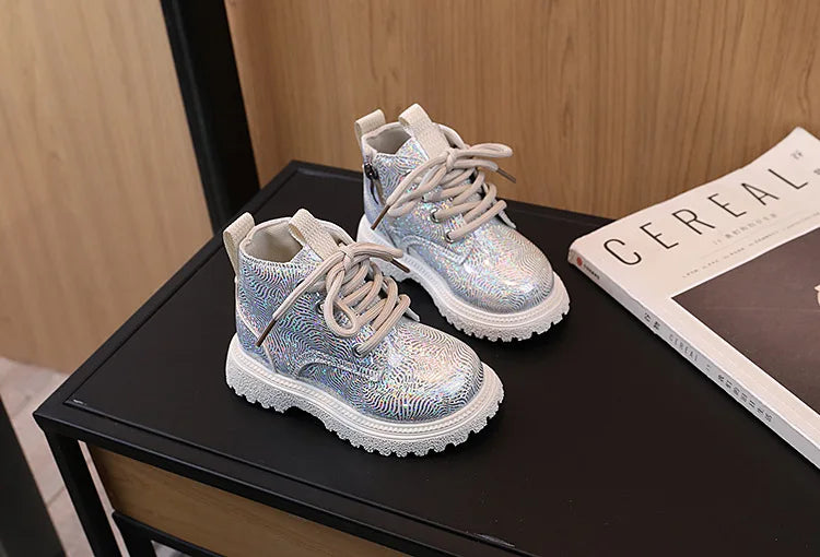 Kids Shoes Boots for Girl Spring Autumn New Toddlers Leather Boots Fashion Glossy Children's Platform Ankle Boots Side Zipper