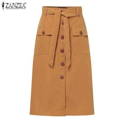 ZANZEA Cargo Skirts Elegant Women Evangelical Faldas  Mujer Office Lady High Waist Saias Summer 2025 Casual Buttons Up Jupes