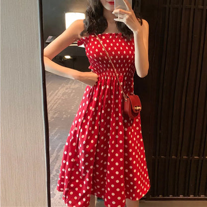 Women's Dresses 2025 Summer Fashion Loose None Sleeve Polka Dot Shoulder Plus Size Casual Dress Sexy Dress