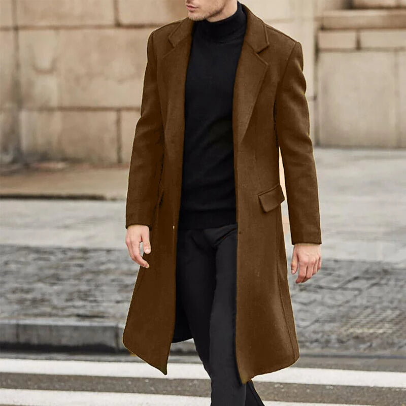 Korean Trend Men's Loose Casual Single-breasted Overcoat Autumn Winter Fashion New Long Sleeve Woolen Long Coat 2025