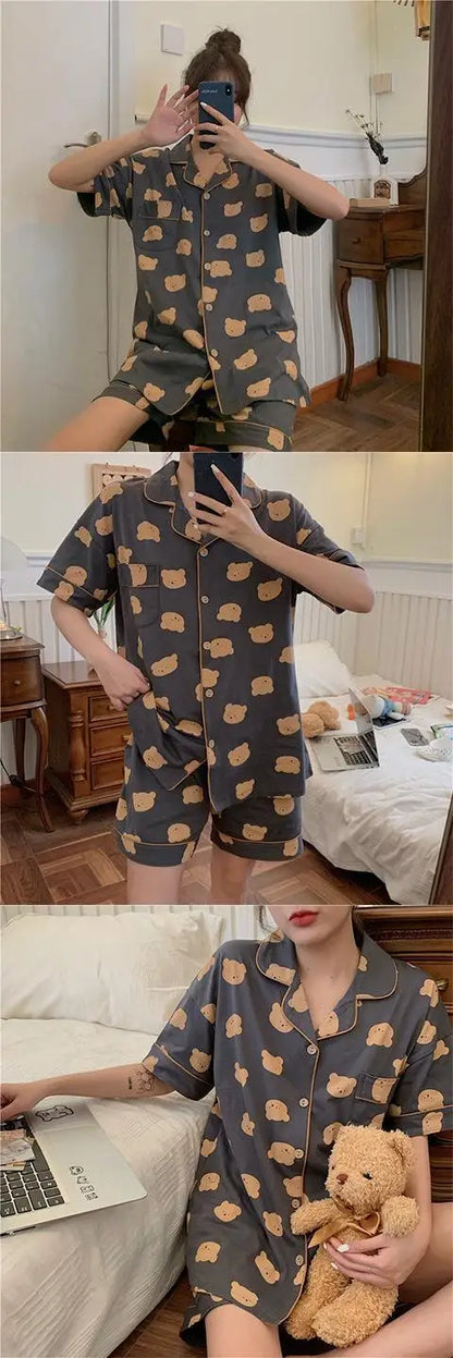 New Women Sleepwear Cartoon Pajamas Female Short  Pants Short Sleeved Summer Spring Loungewear Fashion Home Clothing Home wear