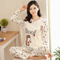Spring Thin 2pieces Pajamas Set Women Tops 2025 Cotton Round Neck Girls Pajamas Sets Teacup Cat Sleepwear Clothes Pajamas