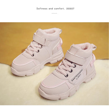 Children's Snow Hiking Boots High Top Plus Velvet Thickening Shoes For Boys Girls Outdoors Walking Fashion Sports Wear-resistant