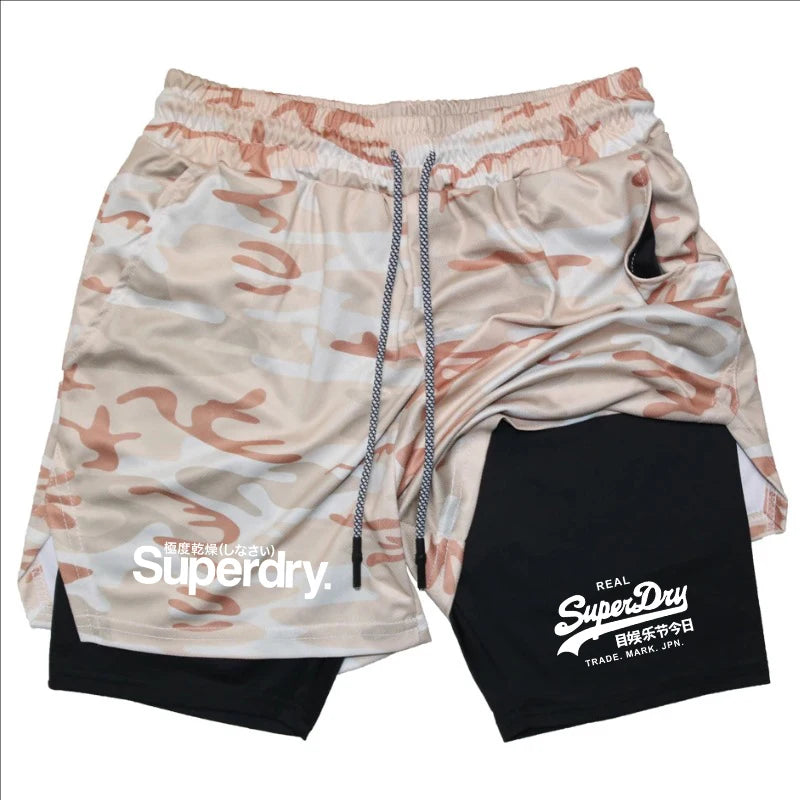 Summer Shorts for Men 2 in 1 Athletic Gym Workout Running Performance Shorts Print with Phone Pocket Quick Dry Breathable shorts