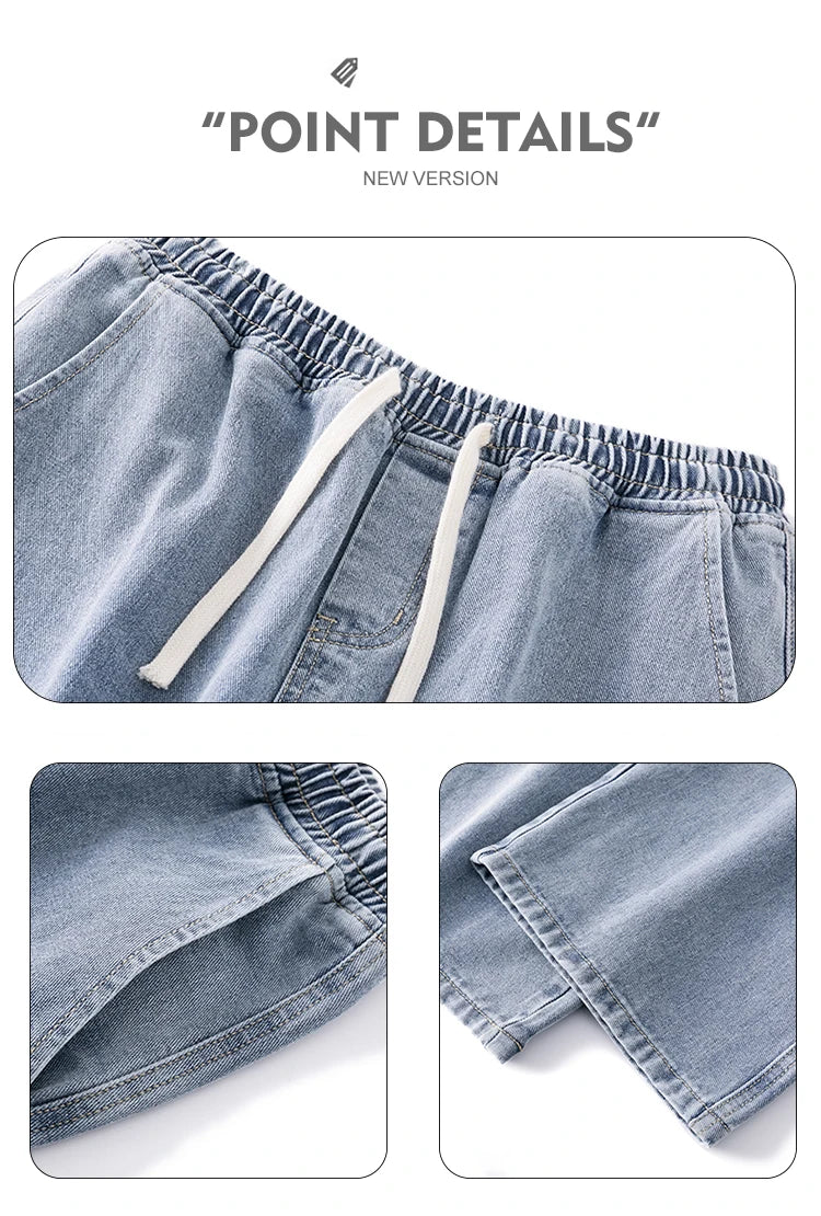 Spring Men Baggy Washed Jeans Drawstring Wide Leg Cargo Denim Pants Fashion Casual Trousers Male Designer Clothing Blue Black