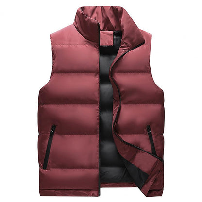 Men Waistcoat Thick Padded Cotton Vest Windproof Sleeveless Winter Outerwear Neck Zipper Cardigan Men Winter Coat
