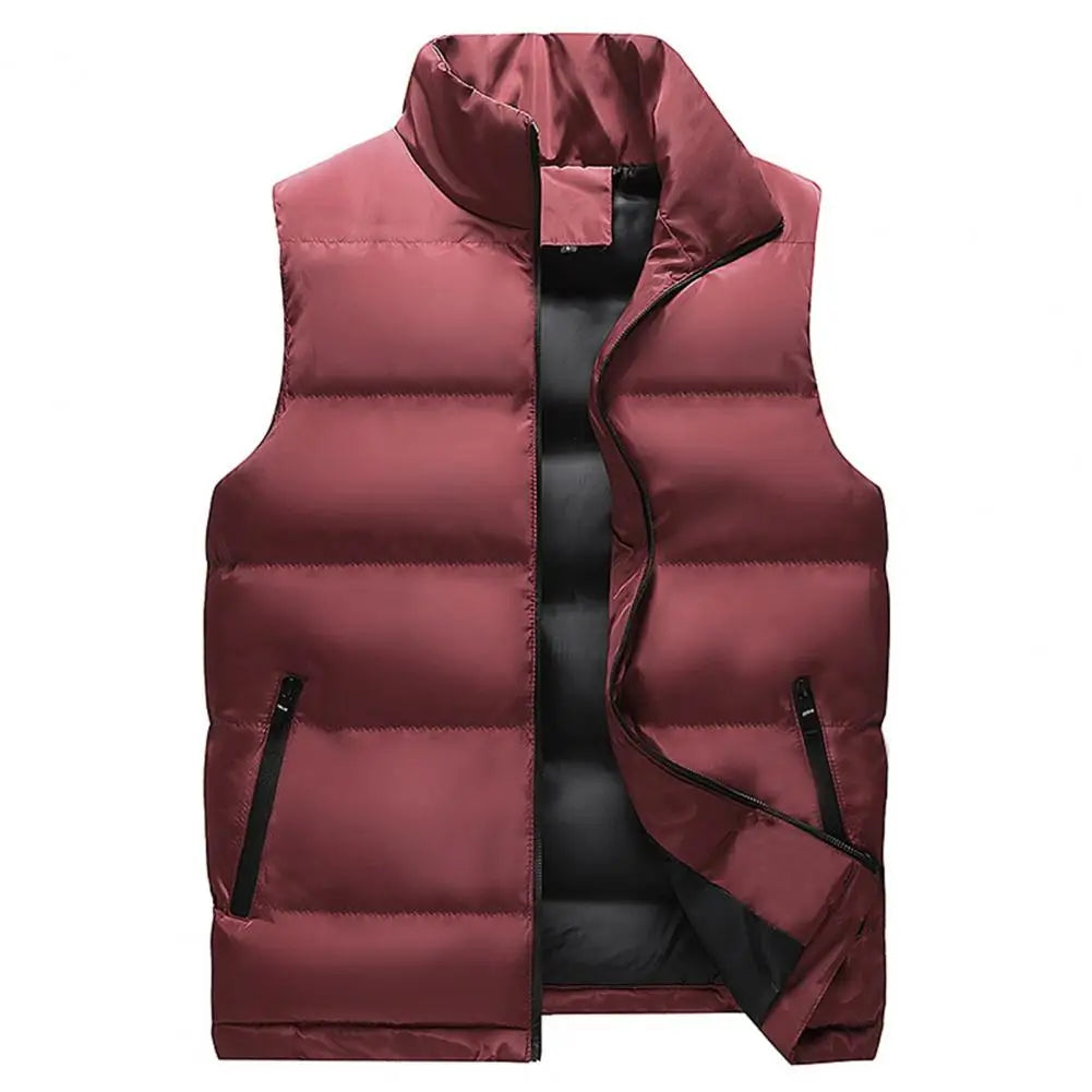Men Waistcoat Thick Padded Cotton Vest Windproof Sleeveless Winter Outerwear Neck Zipper Cardigan Men Winter Coat