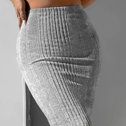 Solid Bodycon Ruched Knitted Long Skirt Women Sexy Black Elastic Elegant High Waist Mermaid Sheath Maxi Skirts Summer Streetwear