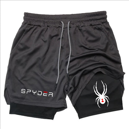 Y2K Performance Shorts Men Spider Printed GYM Casual Sports Compression Shorts Workout Running Mesh 2 In 1 Sport Short Pants