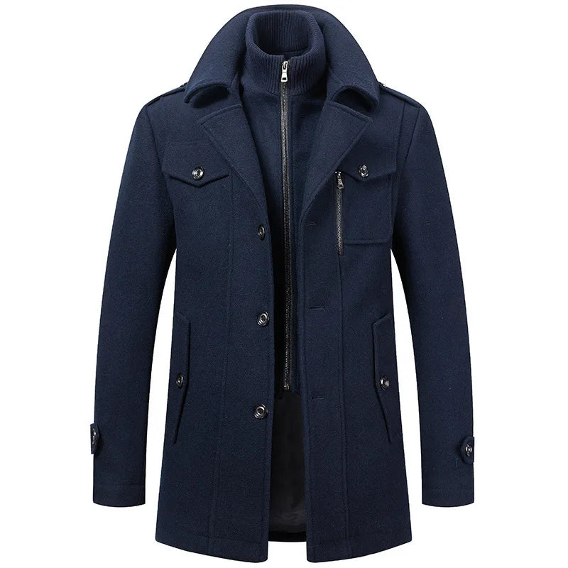 2025 Men's Woolen Coat Middle-aged Double Collar Autumn And Winter Warm Fashion Slim-fitting Woolen Men's Coat Pocket
