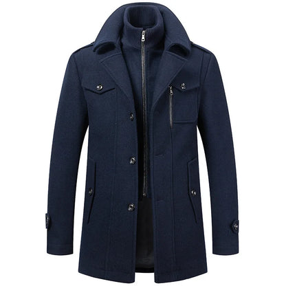 2025 Men's Woolen Coat Middle-aged Double Collar Autumn And Winter Warm Fashion Slim-fitting Woolen Men's Coat Pocket