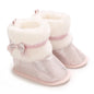Suefunskry Newborn Baby Girl Winter Warm Plush Boots Shiny Flats with Cute Bows Casual Walking Shoes for Toddler Infant