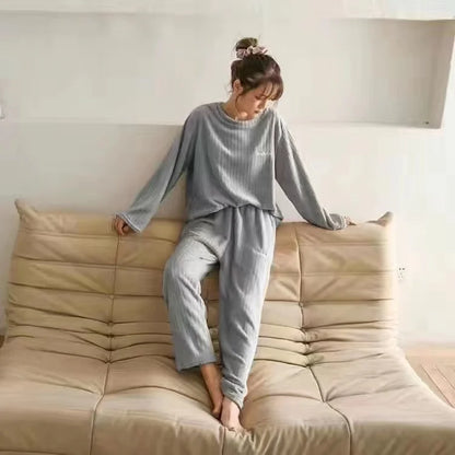 2025 Autumn Winter Warm Flannel Women Pijamas Sets Thick Coral Velvet Long Sleeve Cartoon Sleepwear Thin Flannel Pajamas Set