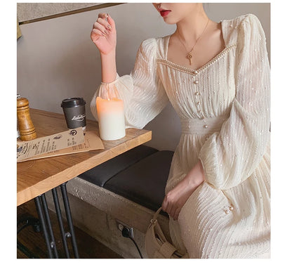 2025 Summer New Women Fashion Elegant White Midi Dresses Vintage Princess Female Party A Line Clothes Prom Robe Vestdios