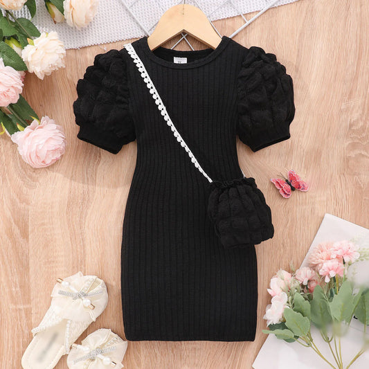 2025 Midi Dress Kids Girl Clothes Summer Short Sleeve Baby Girl Bodycon Dress Party Children Wrap Tight Dress 3 4 5 6 7 8 Years