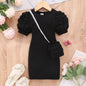 2025 Midi Dress Kids Girl Clothes Summer Short Sleeve Baby Girl Bodycon Dress Party Children Wrap Tight Dress 3 4 5 6 7 8 Years