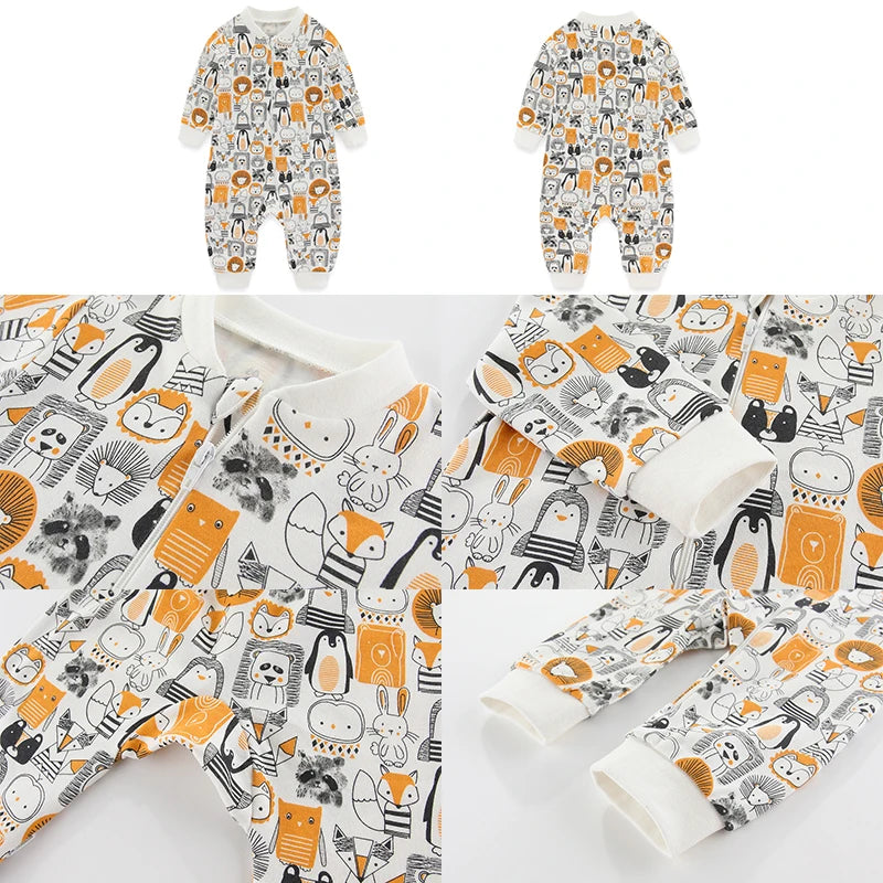 Newborn Baby 2-way Zipper Romper Cotton One-piece suit 0-24 Months Long Sleeve Newborn Baby Pajamas Comfortable Breathable