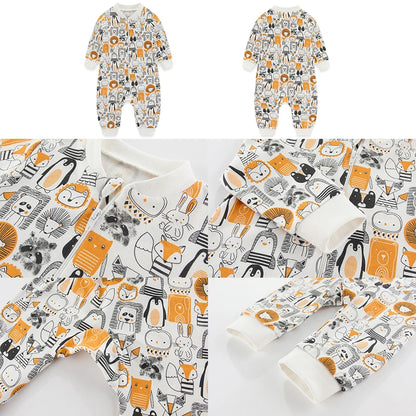 Newborn Baby 2-way Zipper Romper Cotton One-piece suit 0-24 Months Long Sleeve Newborn Baby Pajamas Comfortable Breathable