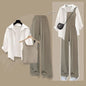 2025 Summer New Fashion Tracksuit Matching Set Women's Elegant White Sunscreen Shirt+ Vest+ Casual Wide Leg Pants 3-Piece Suit