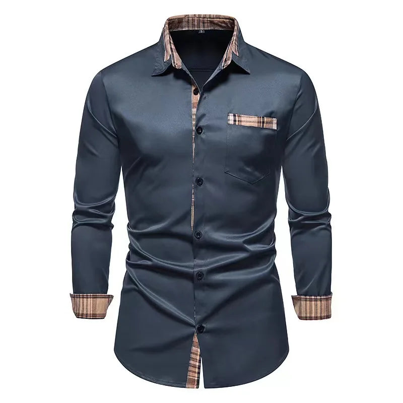 Popular men's color-blocked casual long-sleeved formal shirt men's slim plaid luxury shirt extra large size xs-6xl