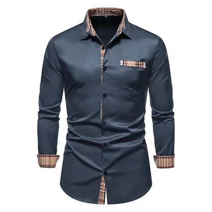 Popular men's color-blocked casual long-sleeved formal shirt men's slim plaid luxury shirt extra large size xs-6xl