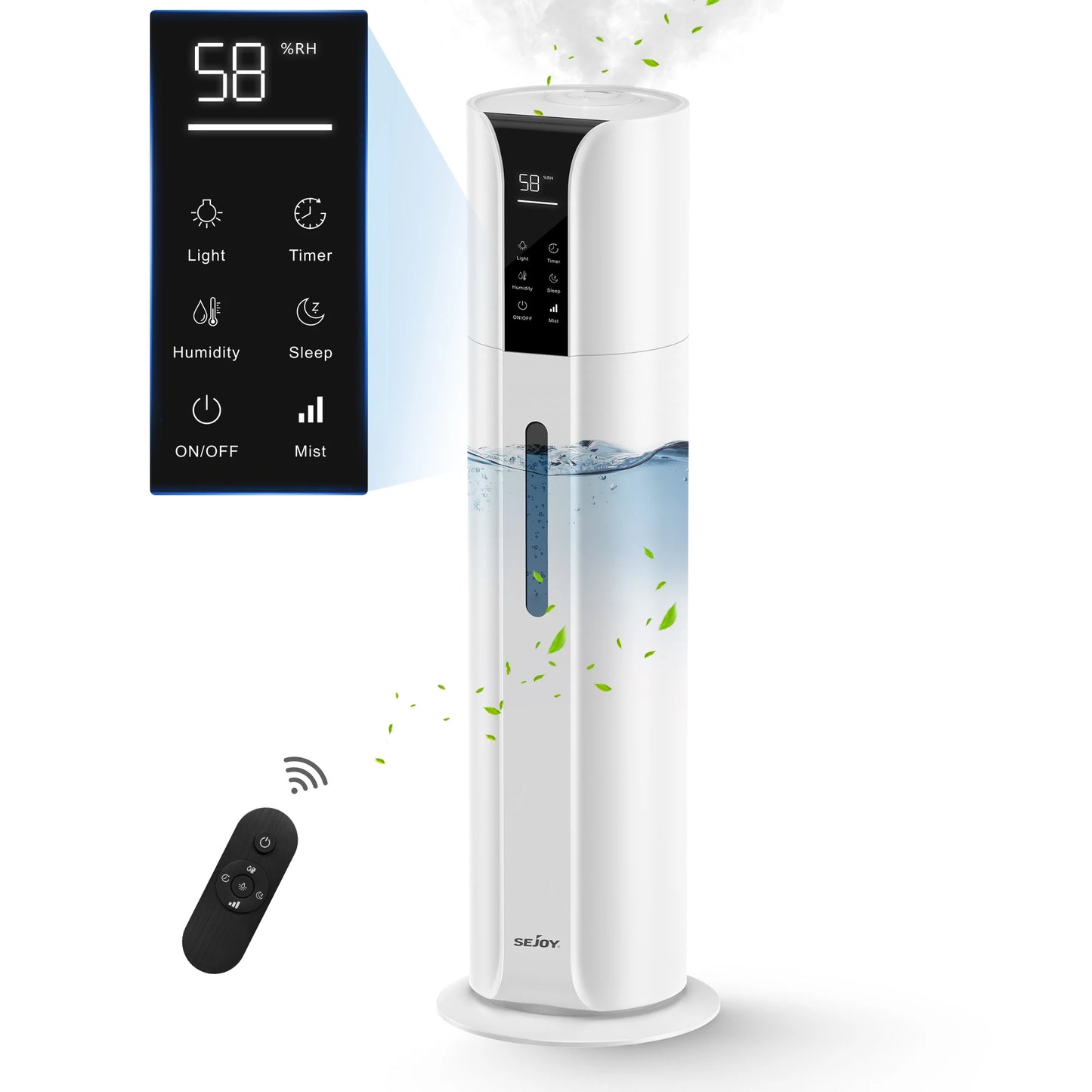 SEJOY Humidifiers for Bedroom Large Room, 9L/2.4Gal Cool Mist Top Fill Humidifier with Essential Oil 360°Nozzle for Baby Office