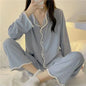Women Long Sleeve Trousers Cotton Pajamas Dormir Lounge Sleepwear Solid White Pajama Mujer Bedroom Home Clothes Female Pajamas