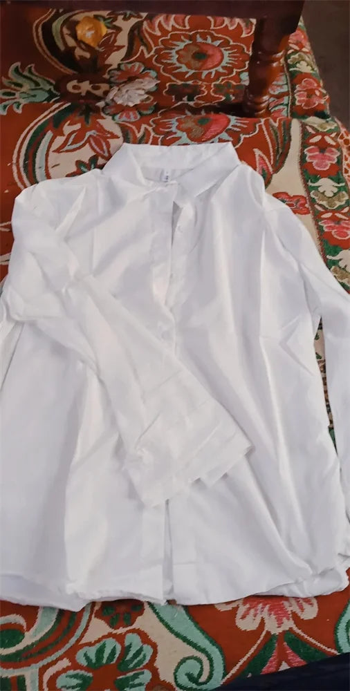 Spring and Summer Women's White Shirt Basic Korean Version Loose Casual Office Shirt Work Professional Top Solid Color