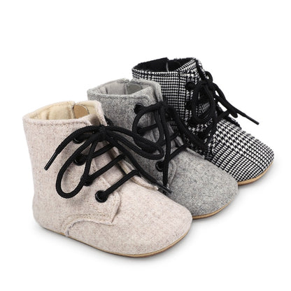 Newborn Baby Girls Winter Boots Solid Color/Houndstooth Print Ankle Boots Warm Baby Walking Shoes for Toddler Infant
