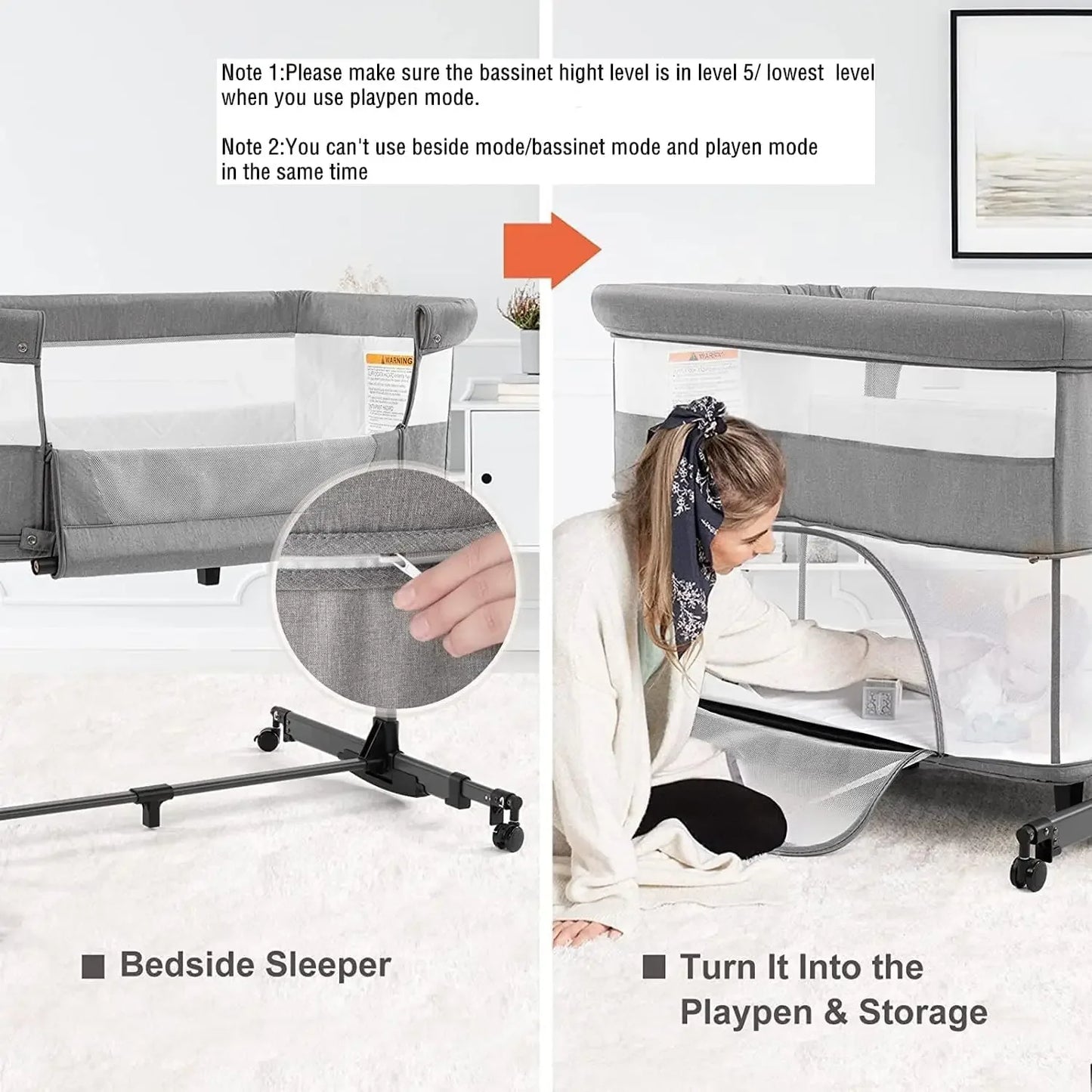 3 in 1 Baby Crib Adjustable Portable Bed for Infant, Baby Bassinet with Mosquito net Baby Newborn Must Have Bed, Grey