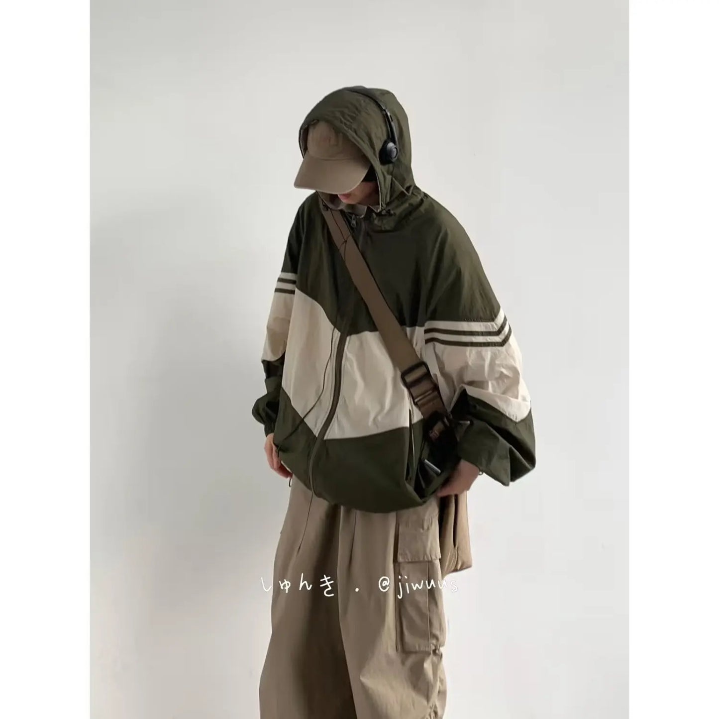 Men Jackets Hooded Baggy Patchwork Contrast Color Fashion Comfortable Waterproof Leisure Daily Retro Outer Japanese Style Chic