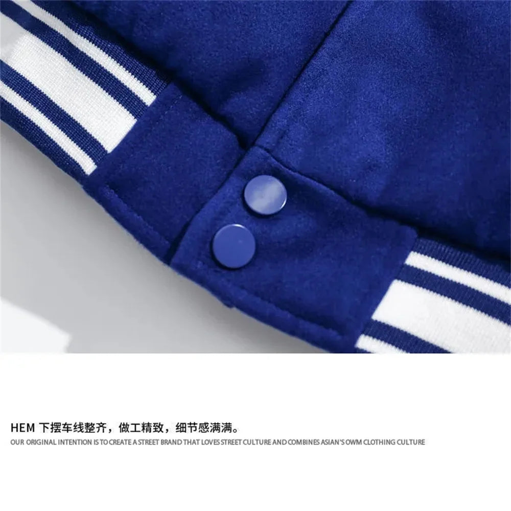 American Harajuku Blue Student Baseball Men's Coat Bomber Jacket fashion Spring Autumn Trend Hip Hop College Loose Casual Coat