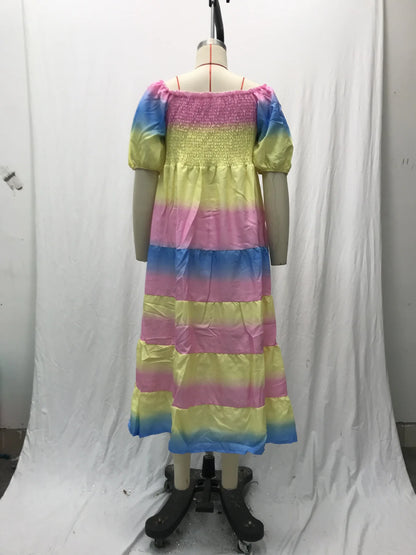 Elegant Women's Off Shoulder Midi Dress 2025 Summer Fashion dresses High Waist Flower Print Short  Sleeve Dress Robe Clothing