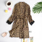 Summer Leopard Print Lace Splicing Pajamas 3 types Women Sexy Robe Vest Shorts Set Soft Sleeveless Deep V-Neck Home Pajamas Robe