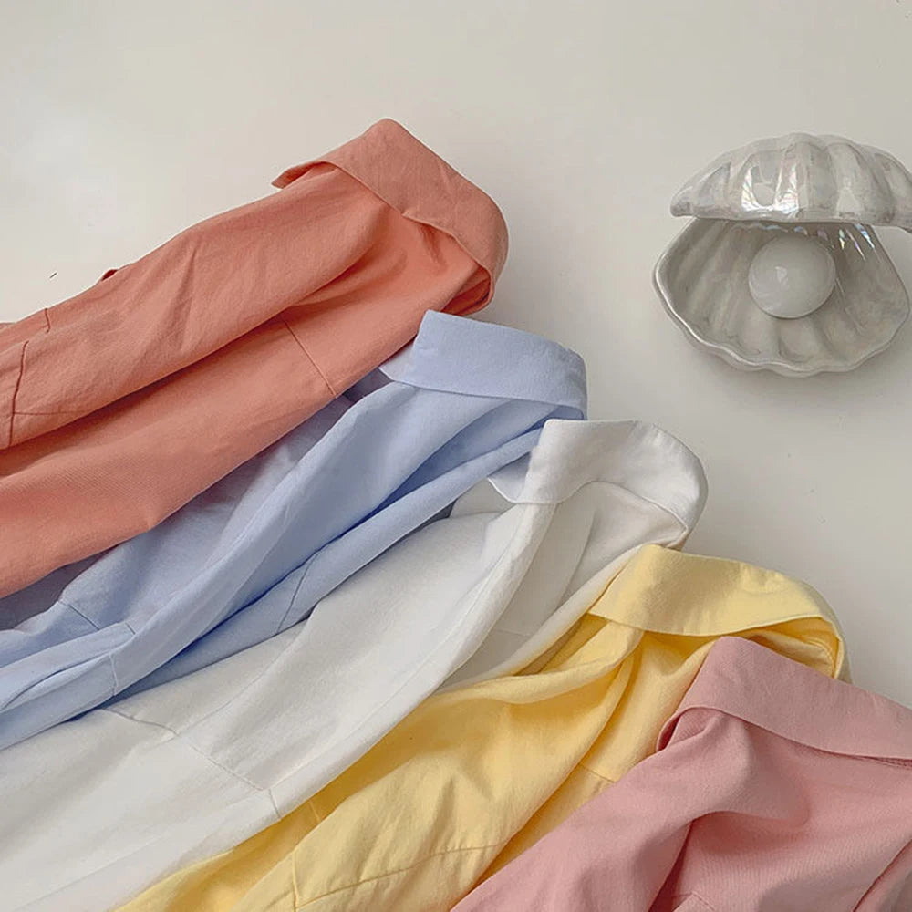 Solid White Shirt Women Casual Turn Down Collar Long Sleeve Pocket Women's Tops And Blouses Spring Office Lady Plus Size Shirts