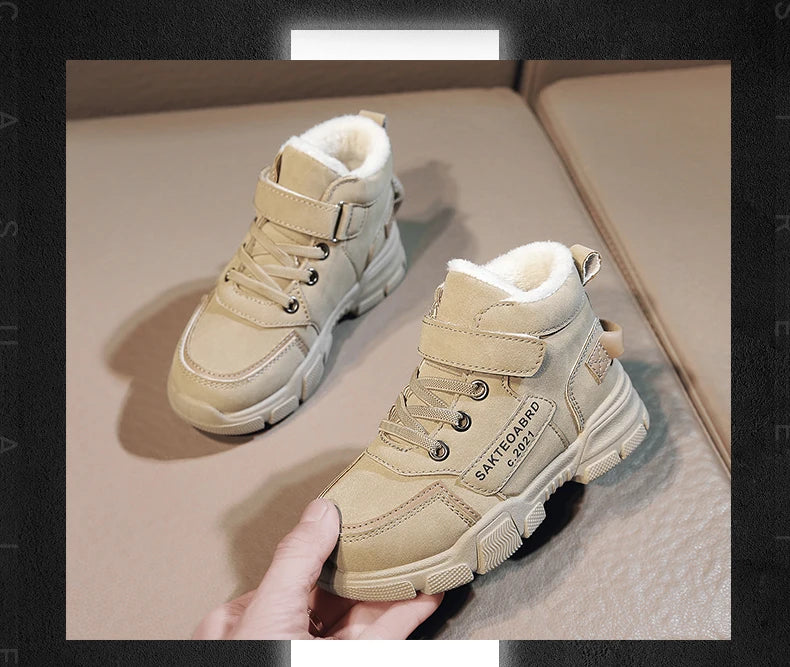 Children's Snow Hiking Boots High Top Plus Velvet Thickening Shoes For Boys Girls Outdoors Walking Fashion Sports Wear-resistant