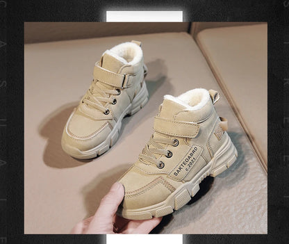 Children's Snow Hiking Boots High Top Plus Velvet Thickening Shoes For Boys Girls Outdoors Walking Fashion Sports Wear-resistant