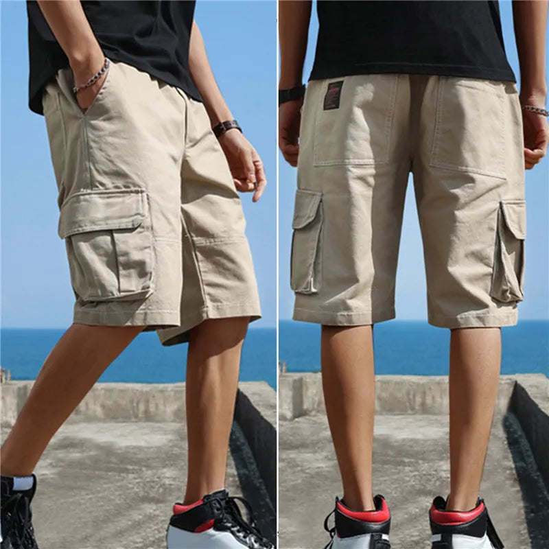 2025 New Summer Men Trend Cargo Shorts Men's Letter Print Pocket Shorts Fashion Casual Straight Shorts Male Ropa Hombre