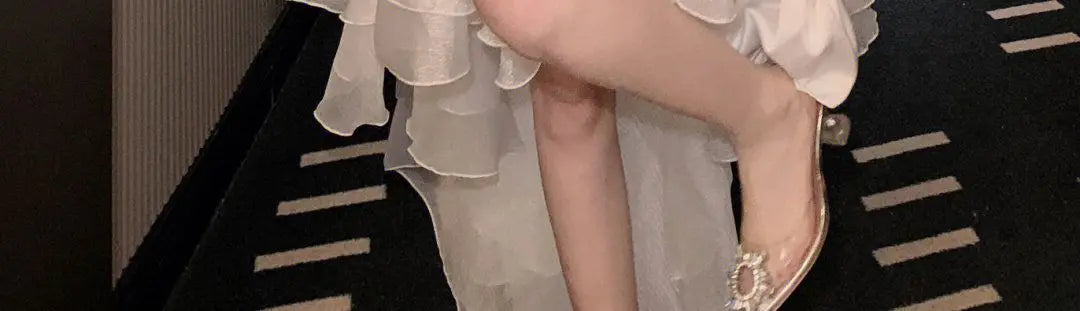 Elegant Ruffles Chic Fairy Dress Women White Sweet Korean Style Princess Dress Female 2025 Summer Slash Neck Casual Party Dress