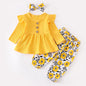 3Pcs Autumn Baby Girl Clothes Sets Infant Newborn Long Sleeve Tops Floral Print Pants Headband Solid Clothing Outfit 0 3-24M